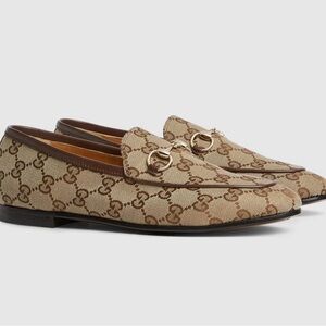 Gucci Beige and Brown Monogram Loafers